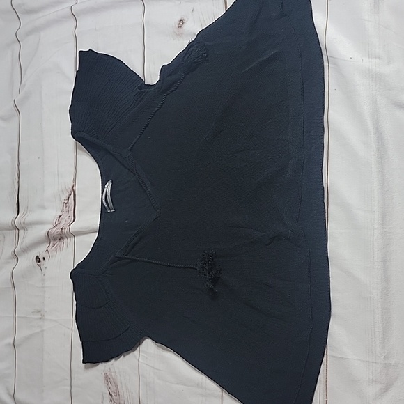 ANTHROPOLOGIE Black Flutter Sleeve Short Sleeve Blended Sweater size Small - Picture 1 of 6